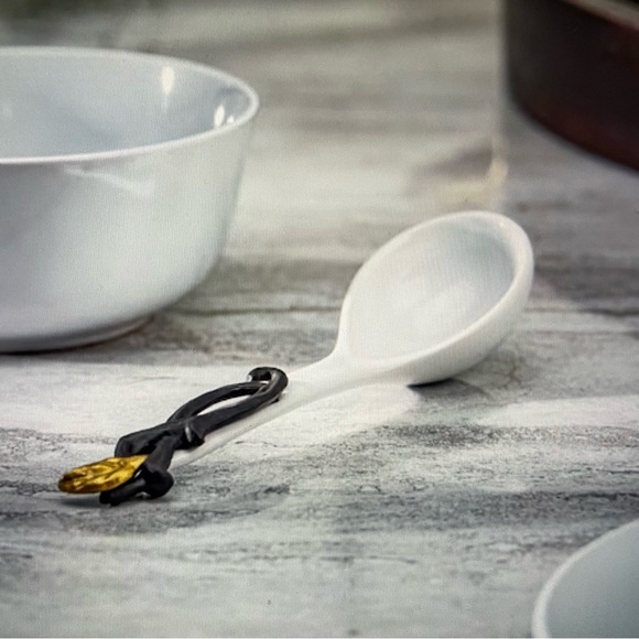 Set Of 4 Gold Leaf Stoneware Spoons. Gg Gold Leaf Collection. - Picture 3 of 3